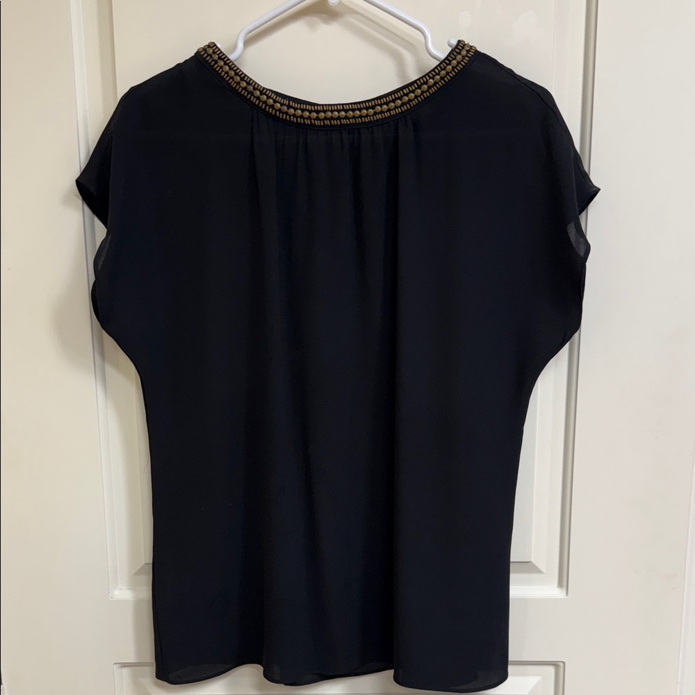 Loft Elegant Black Women's Top with Gold Accents